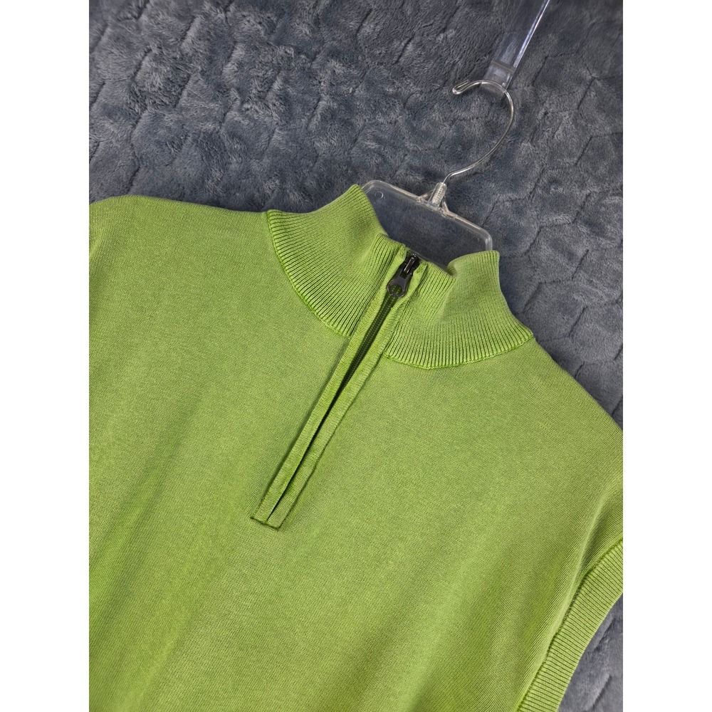 FX Fusion Mens Large Lime Green 100% Cotton Quarter Zip Mock Neck Sweater Vest
